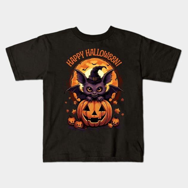 Cute Bat Happy Halloween Kids T-Shirt by Atomic Blizzard